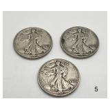 Three 1942 Walking  Liberty Half Dollars