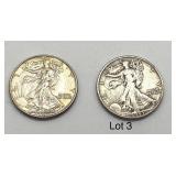 Three 1943 Walking Liberty Half Dollars