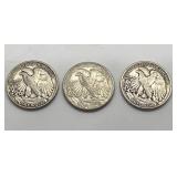 Three 1942 Walking Liberty Half Dollars