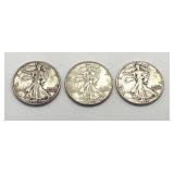 Three 1942 Walking Liberty Half Dollars