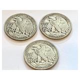 1943, 1944 and 1945 Walking Liberty Half Dollar Coins