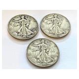 1943, 1944 and 1945 Walking Liberty Half Dollar Coins