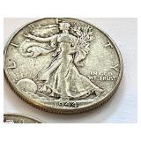 1943, 1944 and 1945 Walking Liberty Half Dollar Coins