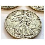 1943, 1944 and 1945 Walking Liberty Half Dollar Coins
