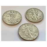 1943, 1944 and 1947 Walking Liberty Half Dollar Coins
