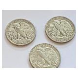 1943, 1944 and 1947 Walking Liberty Half Dollar Coins