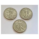 1943, 1944 and 1947 Walking Liberty Half Dollar Coins