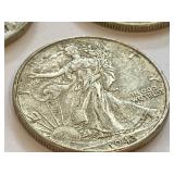 1943, 1944 and 1947 Walking Liberty Half Dollar Coins