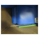 box of blue plastic folders ...
