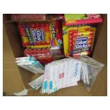 box of glue sticks, name tags, clas...