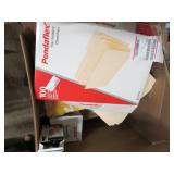 big box of paper, file folders, pen...