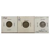 Three Different Mercury Dimes - 1942 P, D, & S