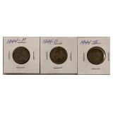 1944 Silver War Nickels - P, D, &S