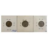 Three Different Mercury Dimes - 1942 P, D, & S
