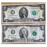 Two $2 Bills Atlanta Reserve - F28808000A & F24219060A