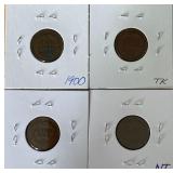 Four Indian Head Pennies - 1900, 1901, 1903, & 1904