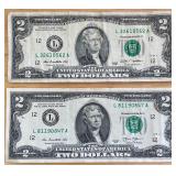 Two $2 Bills San Francisco Reserve - L81190847A & L32610562A