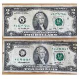 Two $2 Bills Dallas Reserve - K01700969A & K12374726A