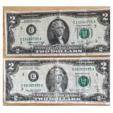 Two $2 Bills Philadelphia Reserve - C06365995A & C13154755A