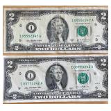 Two $2 Bills Minneapolis Reserve - I05552347A & I03773242A