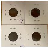 Four Indian Head Pennies - 1892, 1897, 1898, & 1899