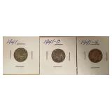 1941 P, D, & S Mercury Dimes