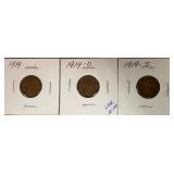 1919 P, D, & S Lincoln Wheat Pennies