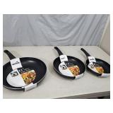 3 New Black Non Stick Fry Pans