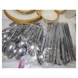 Large Lot of Kitchen Items, China, Silverware, Etc