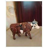 MCM Sailboat Sculpture, ceramic cow figurine, relish tray, and lamp