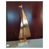 MCM Sailboat Sculpture, ceramic cow figurine, relish tray, and lamp
