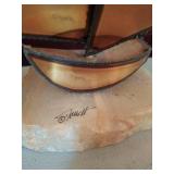 MCM Sailboat Sculpture, ceramic cow figurine, relish tray, and lamp