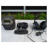 CD Alarm Clock, Wireless Headphones, and CDs