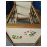 Wood Box with Vintage Toys and Crib
