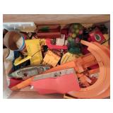 Wood Box with Vintage Toys and Crib
