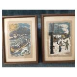 Framed  Painted Fabric Art