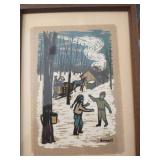 Framed  Painted Fabric Art