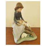 Lladro Girl With Rabbits Figurine