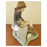 Lladro Girl With Rabbits Figurine