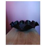 Folded Rim Black Amethyst Glass Candy Dish