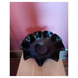 Folded Rim Black Amethyst Glass Candy Dish