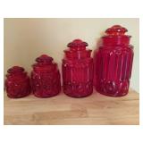 Set of Four Red Glass Canisters