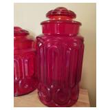 Set of Four Red Glass Canisters