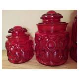 Set of Four Red Glass Canisters