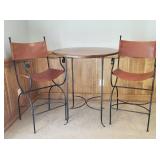 Tall Shaker Pub Table with 2 Chaps Leather Sling Bar Stools