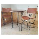 Tall Shaker Pub Table with 2 Chaps Leather Sling Bar Stools