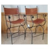 Tall Shaker Pub Table with 2 Chaps Leather Sling Bar Stools