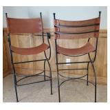 Tall Shaker Pub Table with 2 Chaps Leather Sling Bar Stools