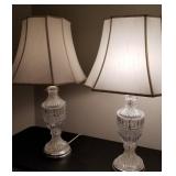 Elegant Clear Crystal Table Lamps with Silver Bases, pair