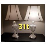 Elegant Clear Crystal Table Lamps with Silver Bases, pair